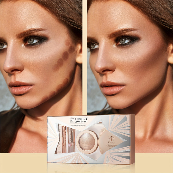 Glamour Beauty Essentials: Flawless Everyday Makeup Complete 5-piece Set -Ideal Gift For Women for Halloween - Total Trends Fusion