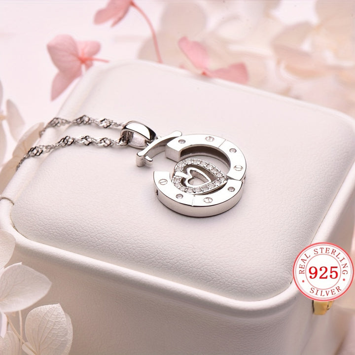 2pc Elegant 925 Sterling Silver Pendant Necklace Inlaid Shiny Adjustable Neck Chain Jewelry Decoration With Gift Box Valentine's Day Gift - Total Trends Fusion