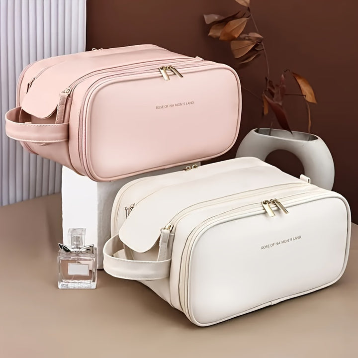 Simple, Stylish, Portable, Multifunctional, Cost-Effective Three-Layer Large Capacity Makeup Bag, Handheld Toiletry Bag, High-End Travel Double Zipper Storage Bag