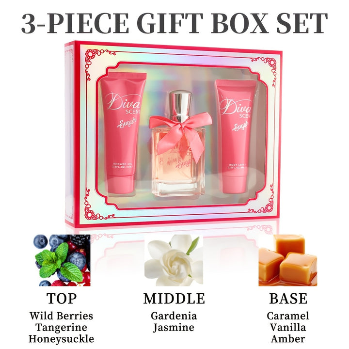 3-Piece Set, Women's Eau De Parfuma Spray&ShowerGel&Body Lotion Gift Box, Long Lasting Fragrance, Perfect For Halloween, Holiday Gifts, Dating, Daily Life, Parties, 1.7 Fl Oz Perfume, 2.8 Fl Oz ShowerGel, 2.8 Fl Oz Body Lotion