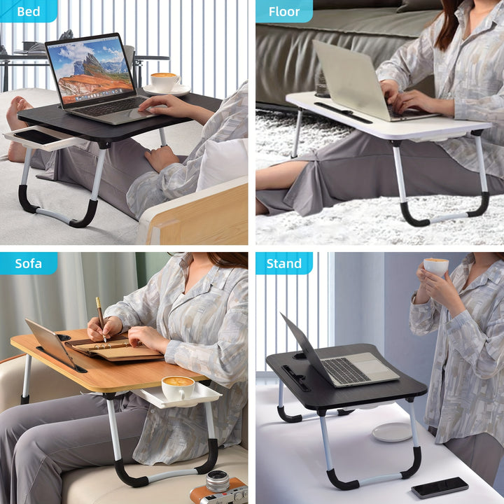 Laptop Bed Desk Table Tray Stand with Cup Holder/Drawer for Bed/Sofa/Couch/Study/Reading/Writing On Low Sitting Floor Large Portable Foldable lap desk bed trays for eating and laptops - Total Trends Fusion