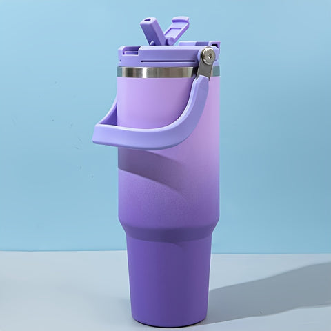1pc 40oz Stainless Steel Vacuum Insulated Bottle, Portable Handle, Leakproof, Double-wall Insulation, Multi-purpose, Perfect For Car, Home, Work, Travel, Gradient Color, Suitable For Drinking Hot And Cold Beverages, Christmas - Total Trends Fusion