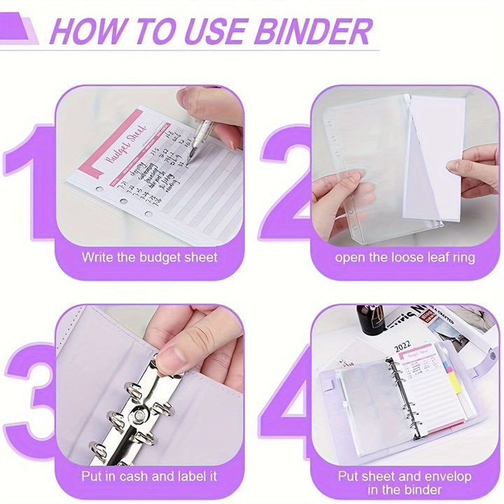 Multifunctional A6 Budget Binder with 12 Clear Zip Pockets and 12 Budget Sheets PU Cash Envelopes Portable Envelopes Organizer for Budgeting and Money Saving - Total Trends Fusion