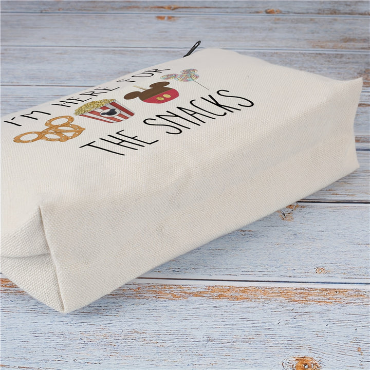 Chic 'I'm Here for the Snacks' Canvas Makeup Bag - Perfect Cosmetic & Toiletry Travel Pouch, Ideal Gift for Birthdays & Christmas - Total Trends Fusion