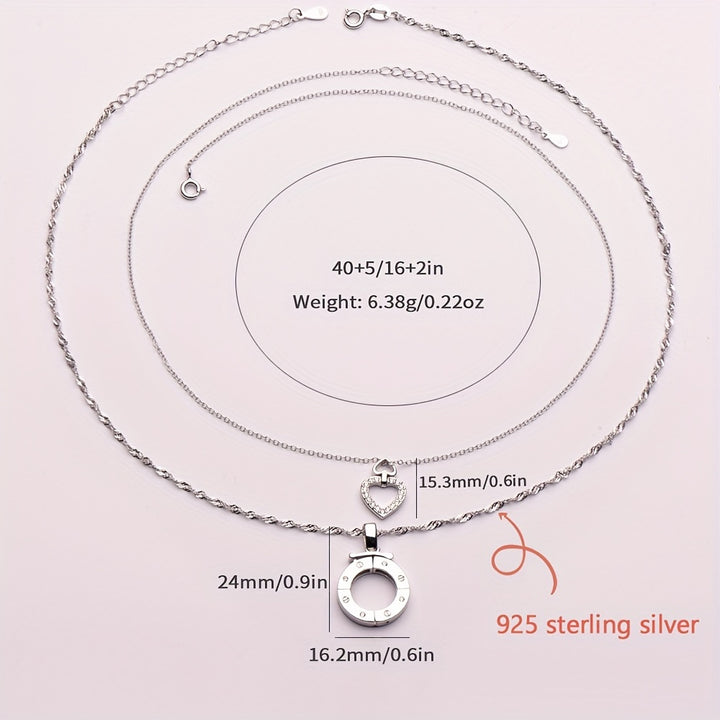 2pc Elegant 925 Sterling Silver Pendant Necklace Inlaid Shiny Adjustable Neck Chain Jewelry Decoration With Gift Box Valentine's Day Gift - Total Trends Fusion