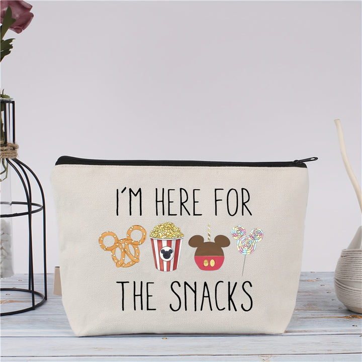 Chic 'I'm Here for the Snacks' Canvas Makeup Bag - Perfect Cosmetic & Toiletry Travel Pouch, Ideal Gift for Birthdays & Christmas - Total Trends Fusion