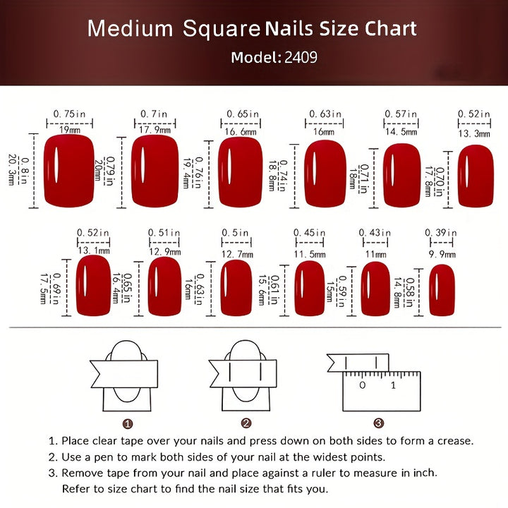 24 Pcs Glossy Medium Square Press On Nails French Style False Nails Glitter Reusable Fake Nails For Women - Total Trends Fusion