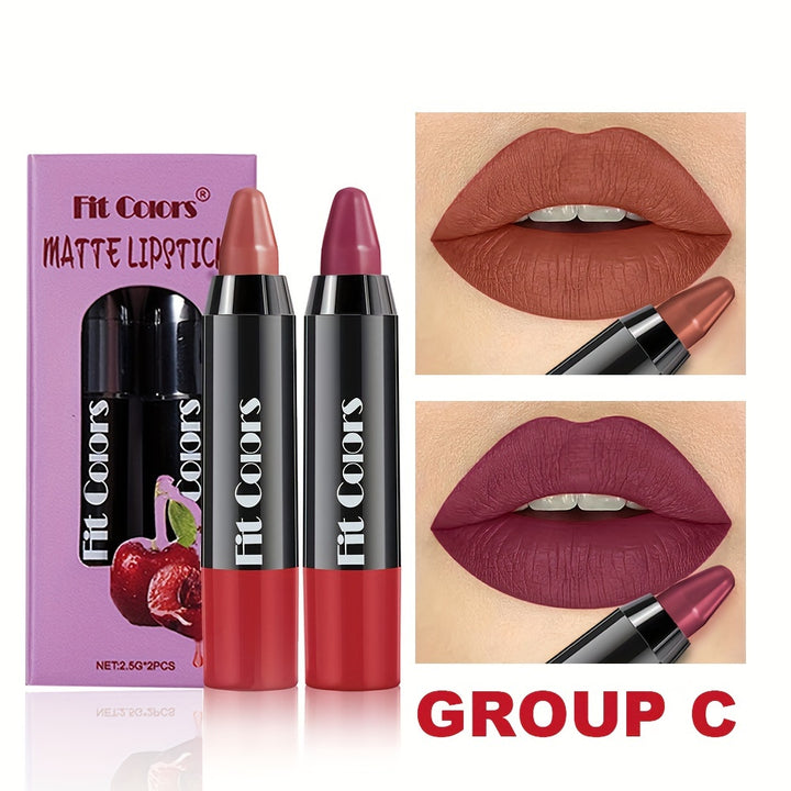 2Pcs Velvet Lipstick Pen Set, Nude Matte Lip Liner Crayon Pencil, 24 Hour Long Lasting Waterproof Lipstick, Twist-up Lip Color, Moisturizing Lipstick, Lip Makeup Graduation Gift For Women Girls - Total Trends Fusion