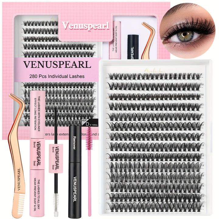 DIY Lash Extension Kit 280 PCS Individual Eyelash Extension Kit 0.07D 9-16MIX 40D Cluster Lashes Kit Lash Glue Remover and Applicators for Eyelash - Total Trends Fusion