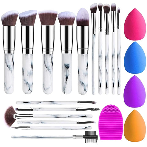 16Pcs Makeup Brushes Set, 4Pcs Beauty Blender Sponge Set and 1 Brush Cleaner, Premium Synthetic Foundation Brushes
