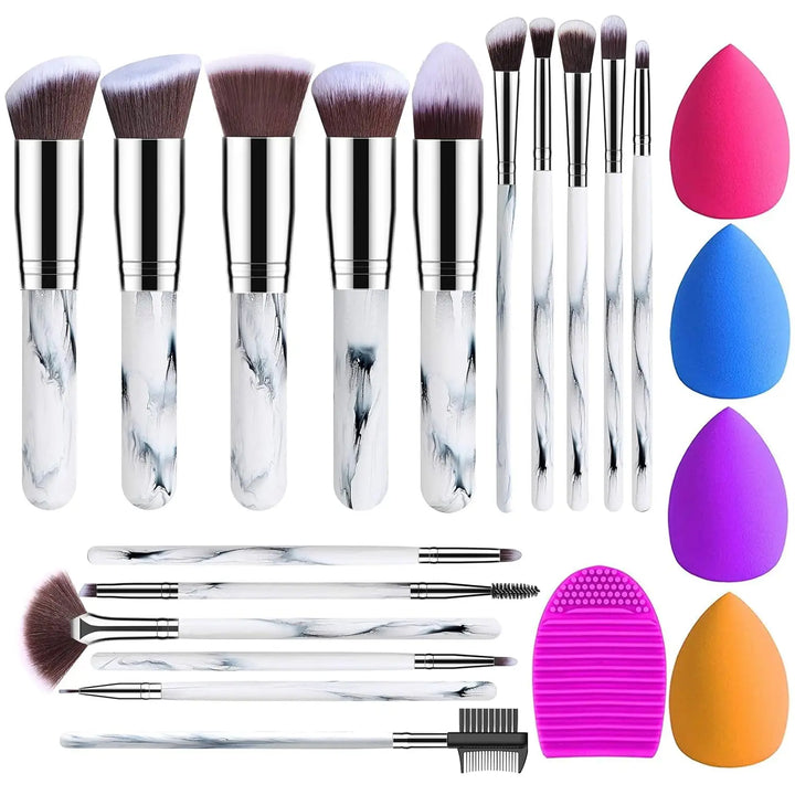 16Pcs Makeup Brushes Set, 4Pcs Beauty Blender Sponge Set and 1 Brush Cleaner, Premium Synthetic Foundation Brushes