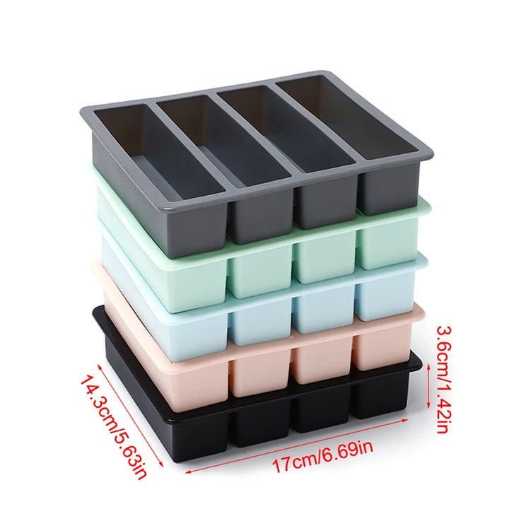 Long Ice Cube Tray 4 Grids Reusable Silicone Ice Cube Mold DIY Ice Maker Food Grade Durable Silicone Wine Square Tray Mould