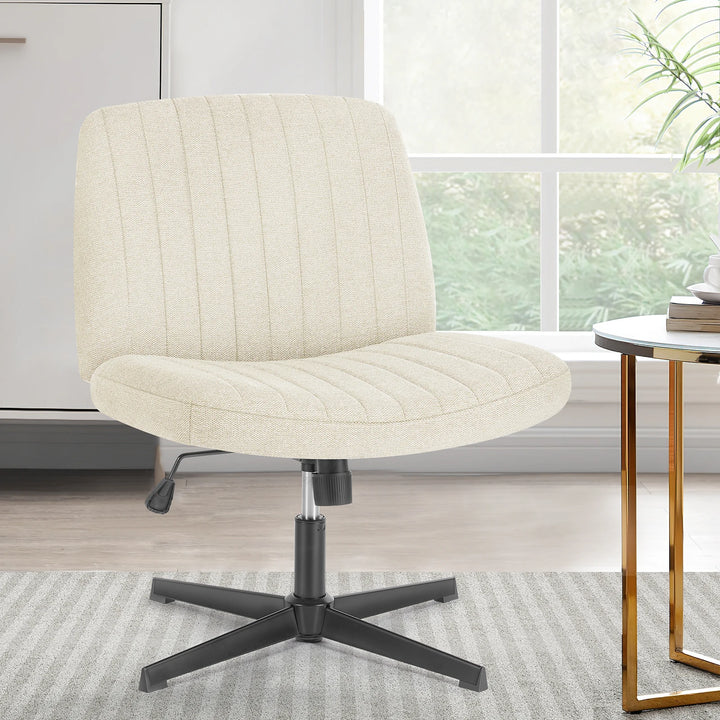 JHK Cross Legged Office Chair Armless Wide Desk Chair with Dual-Purpose Base Adjustable Swivel Fabric Task Vanity Home Office