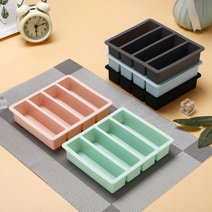 Long Ice Cube Tray 4 Grids Reusable Silicone Ice Cube Mold DIY Ice Maker Food Grade Durable Silicone Wine Square Tray Mould