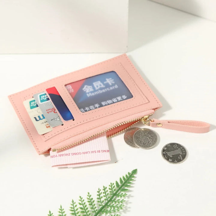 Men's Women's PU Zipper Cash ID Card Credit Card Holder Pure Color Mini Business Card Case Name Card Holder Holiday Gift