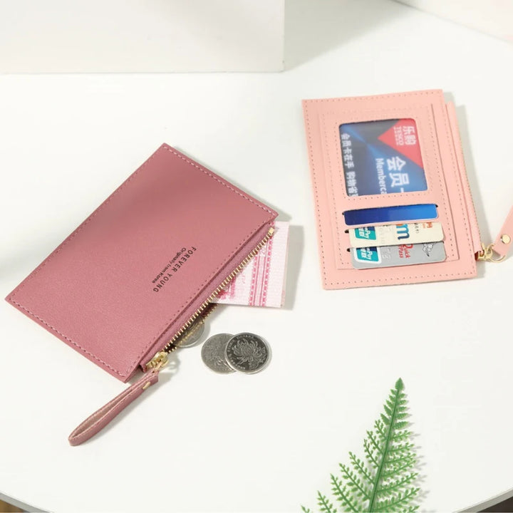 Men's Women's PU Zipper Cash ID Card Credit Card Holder Pure Color Mini Business Card Case Name Card Holder Holiday Gift
