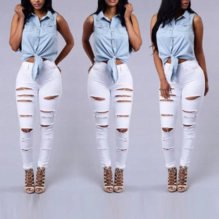 Hot sale ripped jeans for women sexy skinny denim jeans fashion street casual pencil pants female spring and summer clothing