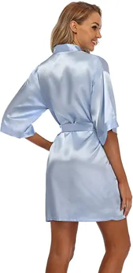 plain Satin Robes hot pink champagne silver Kimono bathrobe Women's Simplicity Pajamas Wedding Party robes short S-XXL