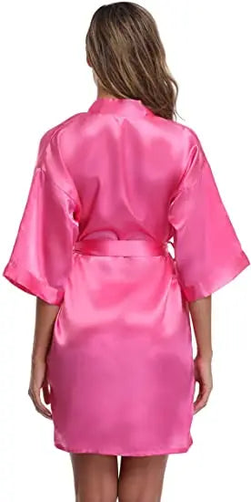 plain Satin Robes hot pink champagne silver Kimono bathrobe Women's Simplicity Pajamas Wedding Party robes short S-XXL