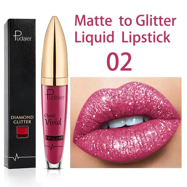 Waterproof Diamond Glitter Lip Gloss Shimmer Pearl Colour Lip Gloss 18 Colors Matte Glitter Liquid Diamond Lipstick