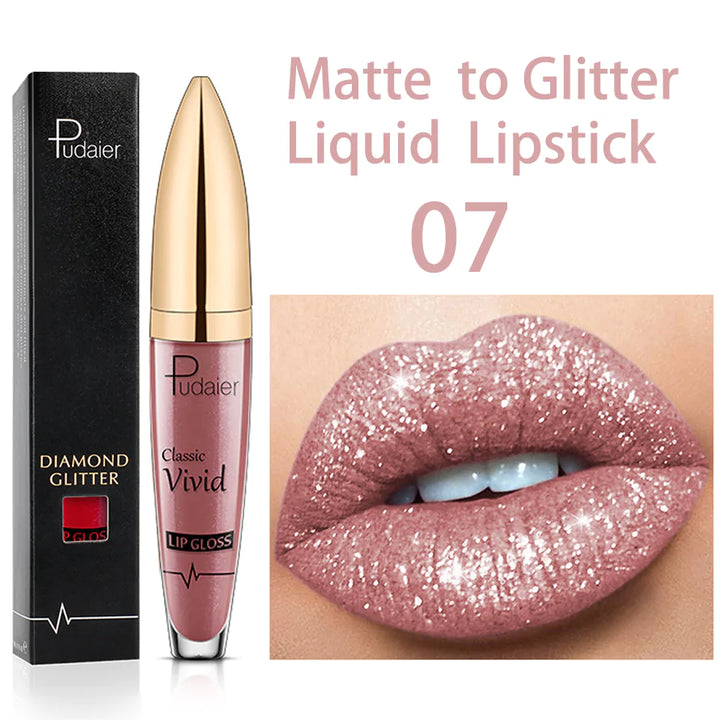 Waterproof Diamond Glitter Lip Gloss Shimmer Pearl Colour Lip Gloss 18 Colors Matte Glitter Liquid Diamond Lipstick