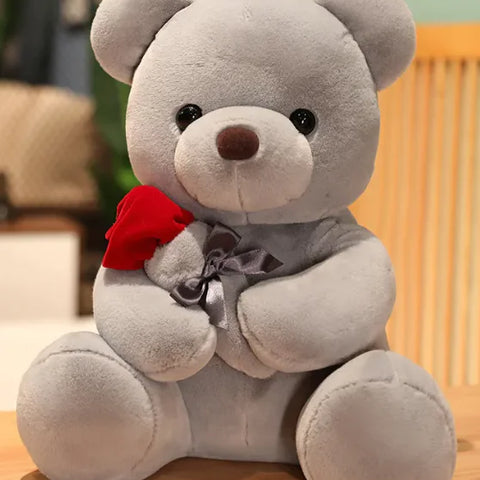 Hugging Roses Teddy Bear Plush Pillow