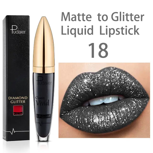 Waterproof Diamond Glitter Lip Gloss Shimmer Pearl Colour Lip Gloss 18 Colors Matte Glitter Liquid Diamond Lipstick