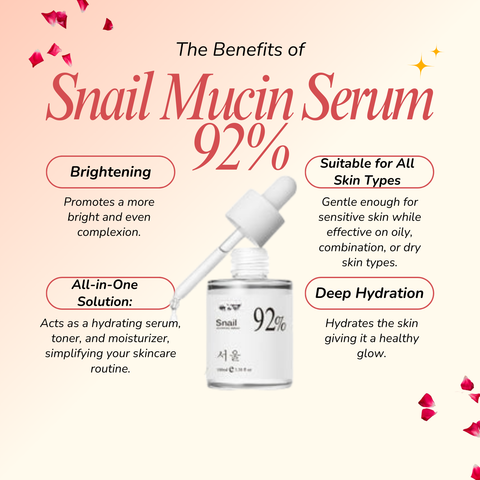 "1pc Snail Mucin Serum 92% | Hydrating Serum & Toner with Snail Gelaluronic Acid"
