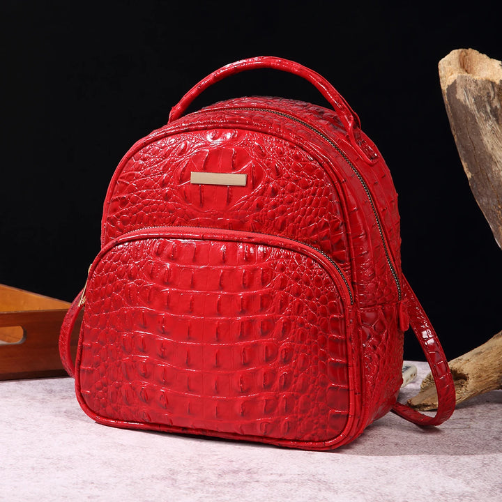 Luxury Crocodile Pattern Backpack Vintage Travel Daypack Classic Preppy School Knapsack