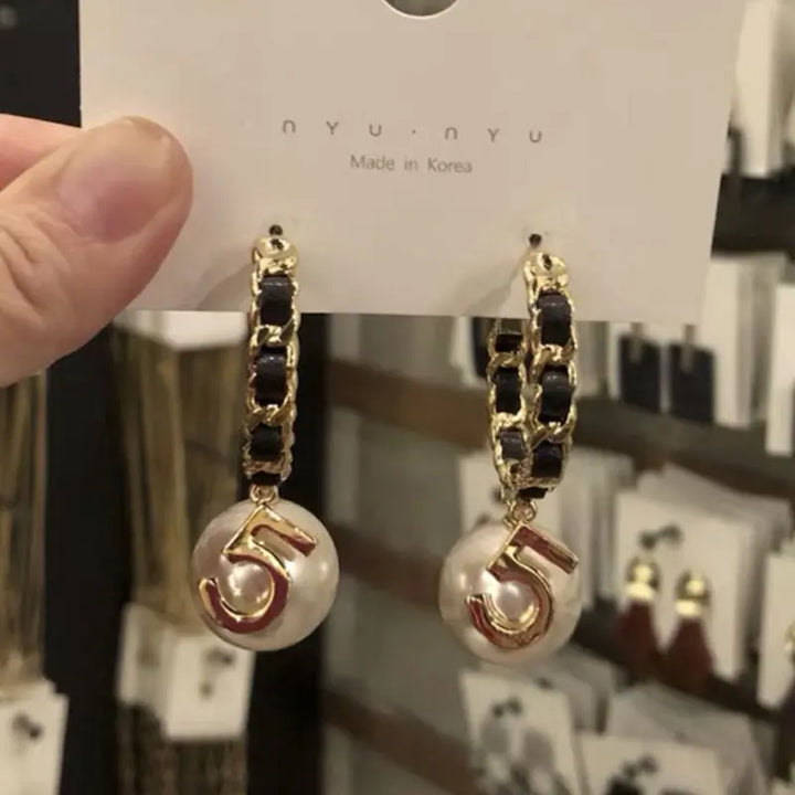Luxury Vintage Number 5 Pearl Hoop Earrings Accessories Girls Gift Woman Earring Fashion Jewelry - Total Trends Fusion