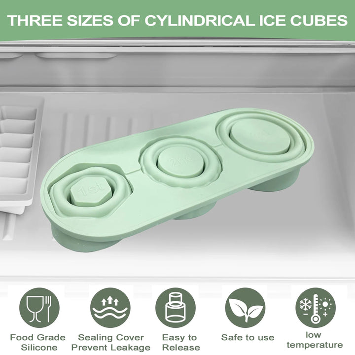 Leeseph Cylinder Ice Cube Tray for Stanley Cup Tumbler, Collapsible Reusable Silicone Ice Molds 3-Grid for Drink Juice Coffee
