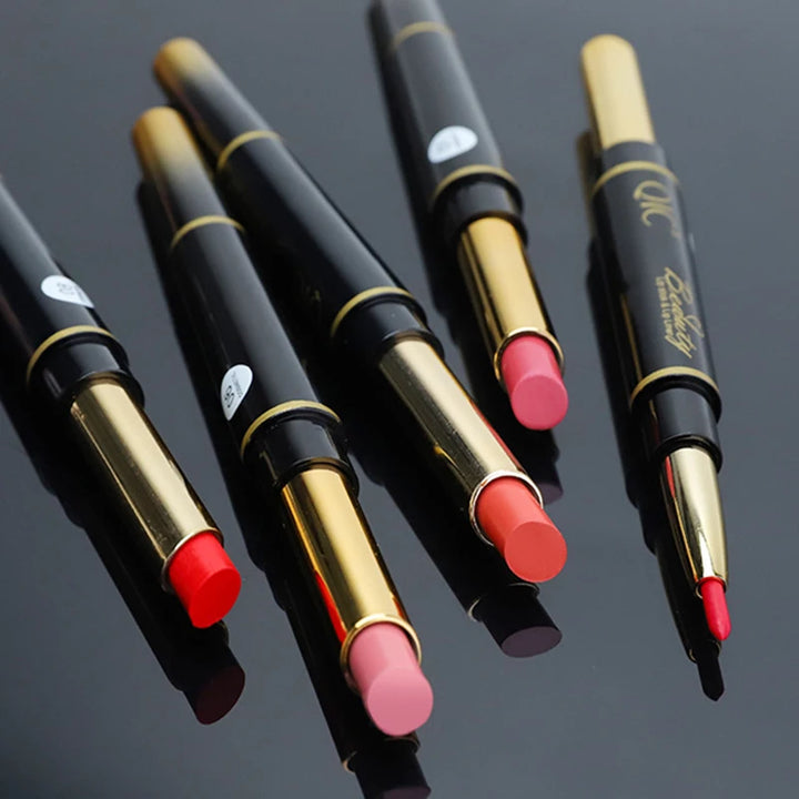 2 IN 1 Lip Liner Waterproof Matte Lipstick Pencil Sexy Red Long Lasting Lipliner Makeup Cosmetics - Total Trends Fusion