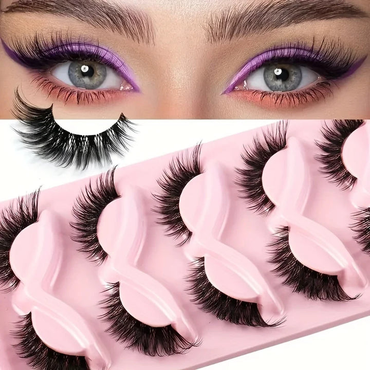 5 Pairs Cat Eye False Eyelashes - Hypoallergenic, Natural Long Manga Lashes With Winged Ends For Extended Eye Look - Total Trends Fusion