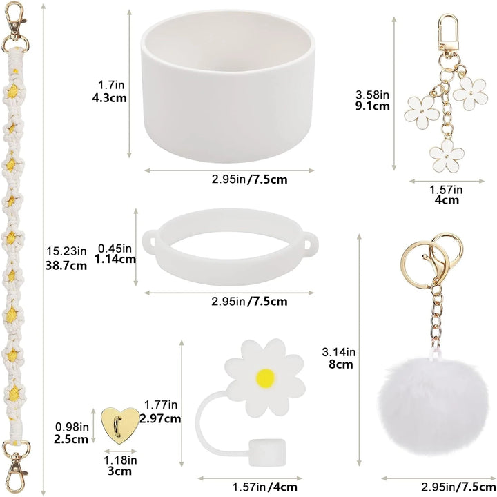 7Pcs for Stanley cup accessory set includes 1 water bottle handle strap, 1 cup cover, 1 fixed cup cover, 1straw cover, 3 charms - Total Trends Fusion