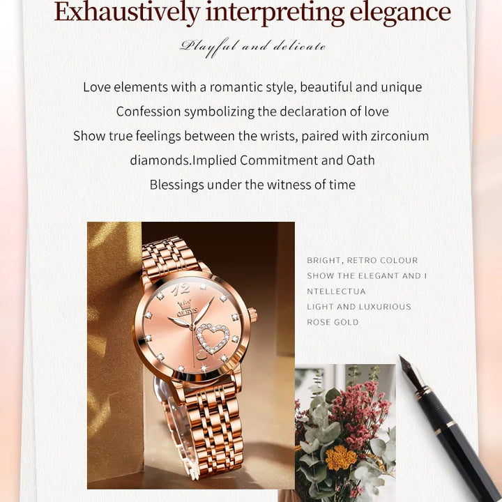 OLEVS Japan Quartz Women Watch Stainless steel Bracelet "Love" Dial Fashion Elegant Waterproof Luminous Quartz Watch for Ladies