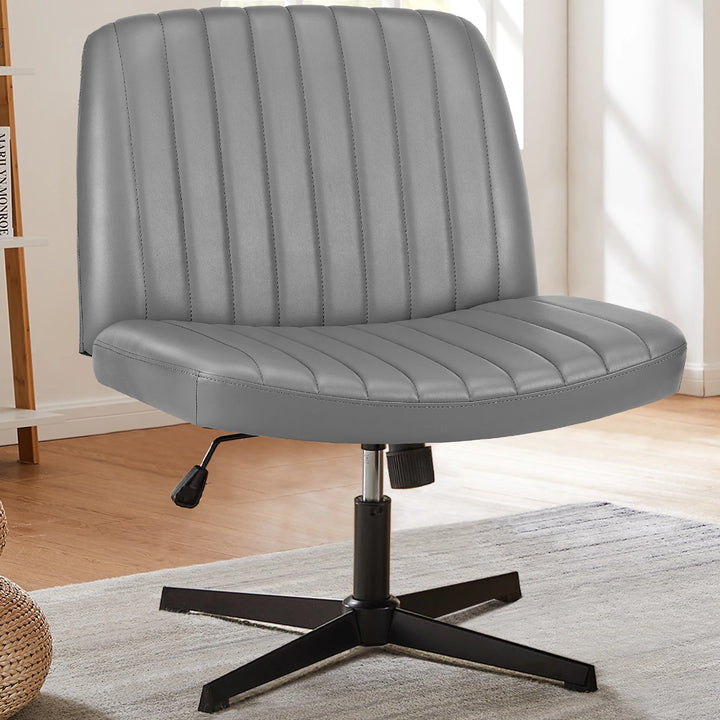 JHK Cross Legged Office Chair Armless Wide Desk Chair with Dual-Purpose Base Adjustable Swivel Fabric Task Vanity Home Office - Total Trends Fusion