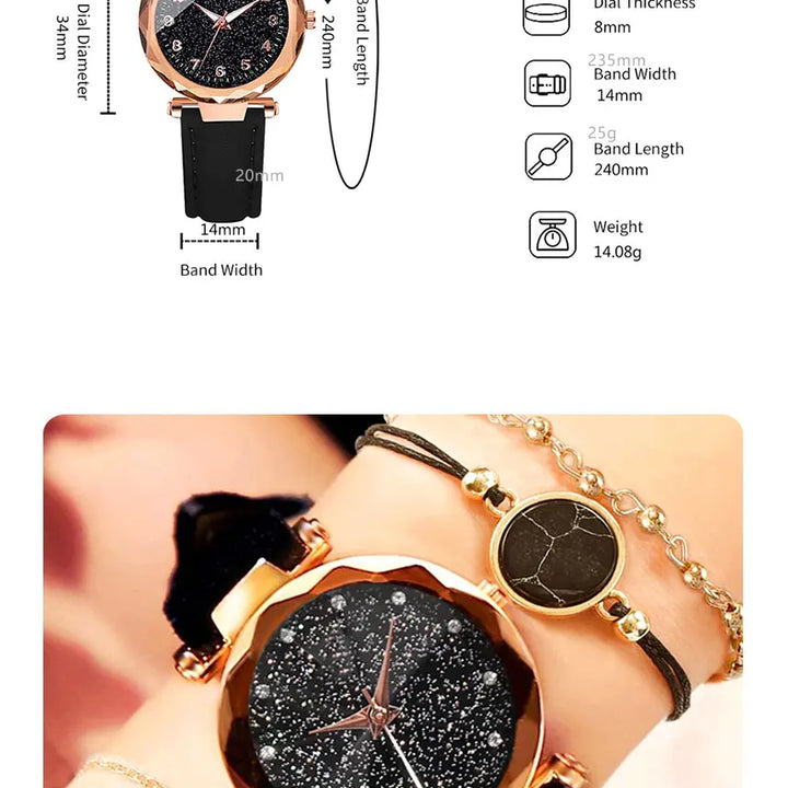 5pcs Set Womens Watches Set Ladies Fashion Watch Black Female New Simple Casual Womens Analog WristWatch Bracelet Gift No Box - Total Trends Fusion
