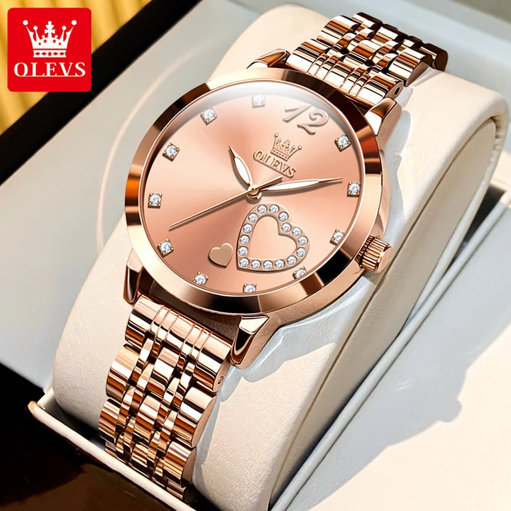 OLEVS Japan Quartz Women Watch Stainless steel Bracelet "Love" Dial Fashion Elegant Waterproof Luminous Quartz Watch for Ladies - Total Trends Fusion