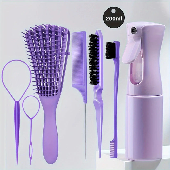 5-Piece Hair Styling Tools Set for Curly/Normal Hair Unisex Adult Unscented Hair Care Kit with Octopus Detangler Brush Comb - Total Trends Fusion