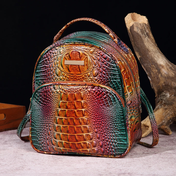 Luxury Crocodile Pattern Backpack Vintage Travel Daypack Classic Preppy School Knapsack