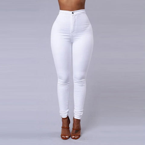 Solid Color Skinny Jeans Woman White Black High Waist Render Jeans Vintage Sexy Long Pants Femme Casual Pencil Pants Denim Jeans - Total Trends Fusion