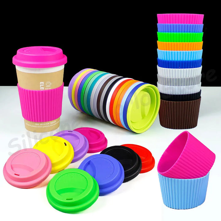Silicone World 2PCS/Set Silicone Coffee Cup Cover Heat Insulation Anti Slip Cup Sleeve Mug Glass Cup Cover Anti-Dust Cup Lids - Total Trends Fusion