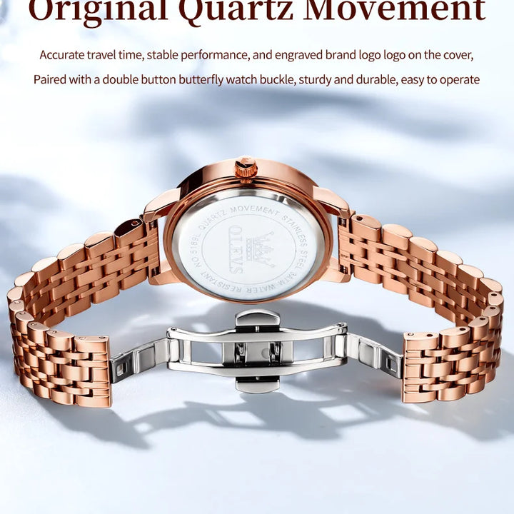 OLEVS Japan Quartz Women Watch Stainless steel Bracelet "Love" Dial Fashion Elegant Waterproof Luminous Quartz Watch for Ladies