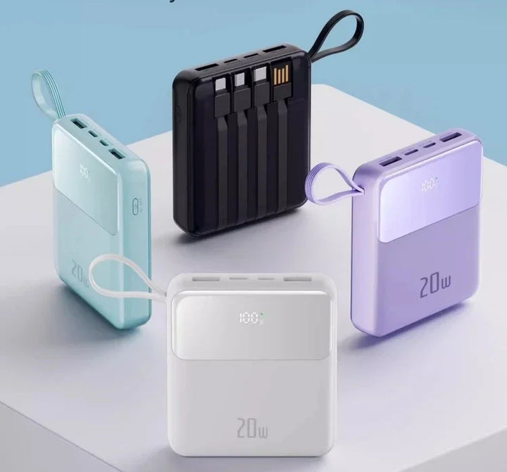 New 20000mah Mini Power Bank Cable LED Digital Screen Display Suitable for Samsung Huawei Fast Charging Power Bank