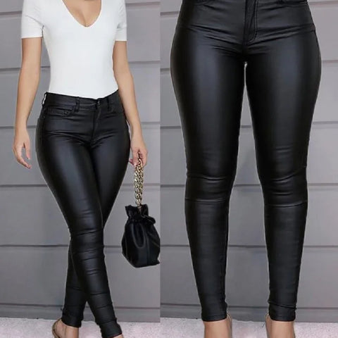 Women PU Leather Pants Black Sexy Stretch Bodycon Trousers Women High Waist Long Casual Pencil Pants Plus Size S-3XL - Total Trends Fusion