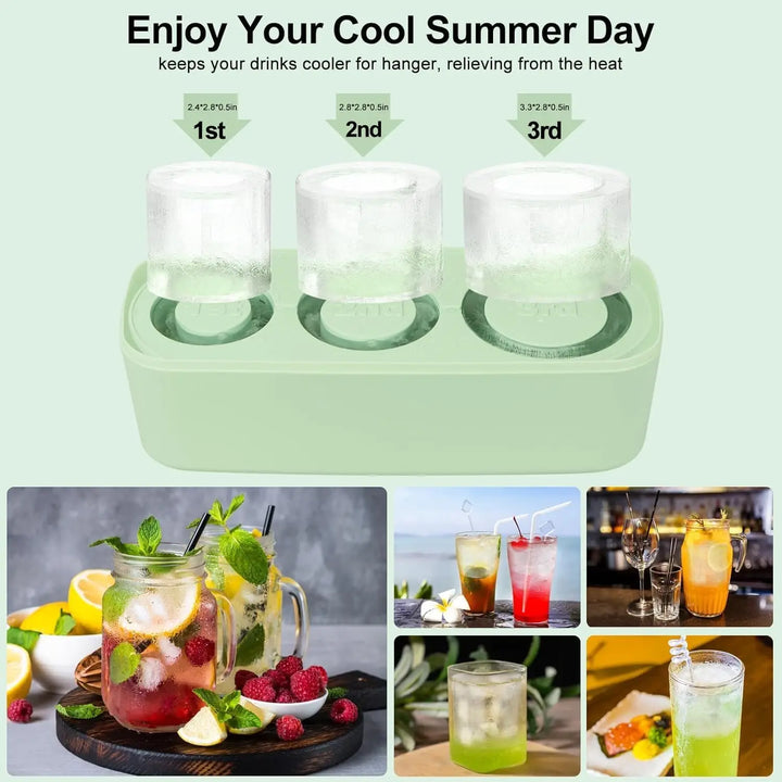 Ice Cube Tray for Stanley 20/ 30/40 Oz Tumbler Cups Silicone Cylinder Ice Cube Molds with Lid Easy Fill and Release for Drink