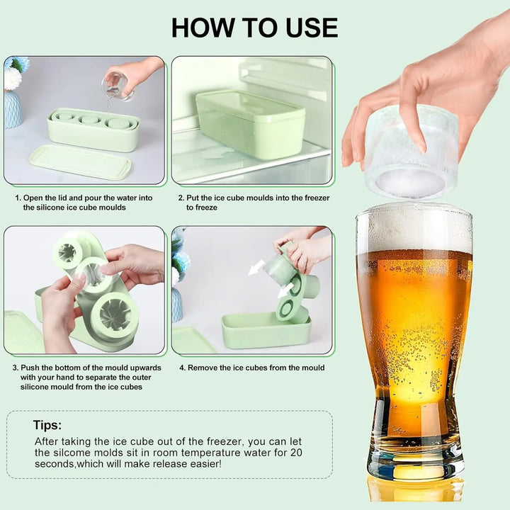 Ice Cube Tray for Stanley 20/ 30/40 Oz Tumbler Cups Silicone Cylinder Ice Cube Molds with Lid Easy Fill and Release for Drink
