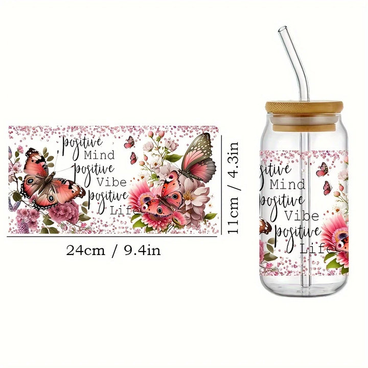 16oz Clear 3D Printed Sublimation Glass Cup With Bamboo Lid And Glass Straw Drinking Cups With Waterproof Sticker Muti-Pattern