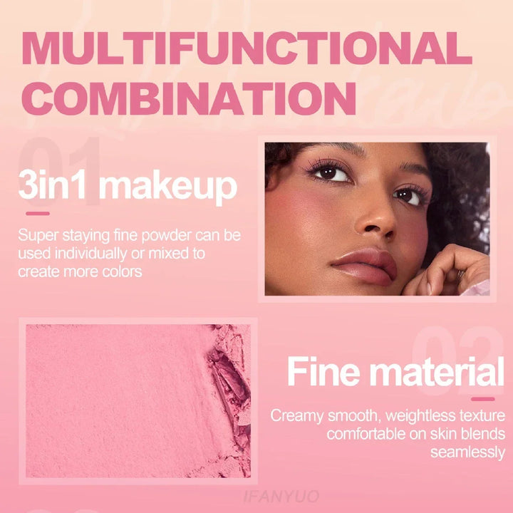 New 3 In 1 Matte Highlighter Contouring Blush Palette Pearly Shiny Eyeshadow Multifunctional Face Makeup Palette Female Cosmetic