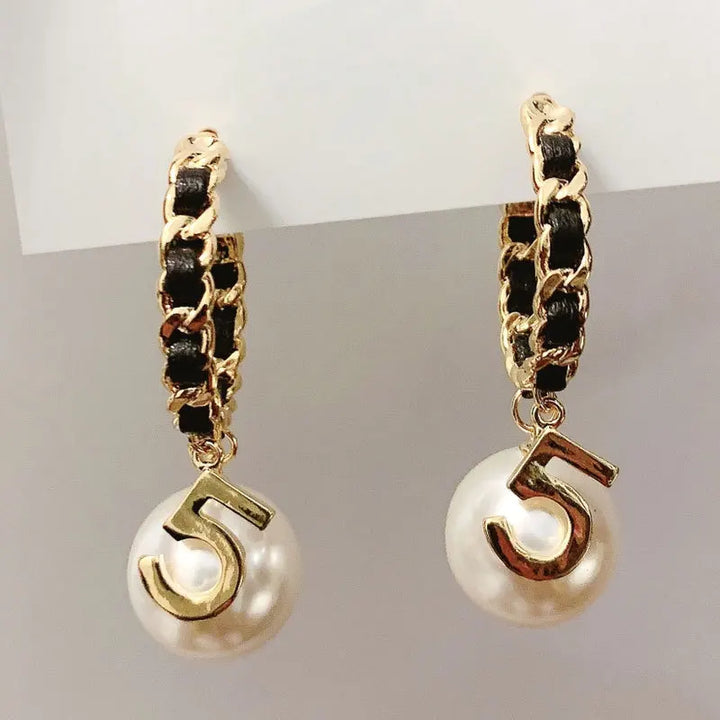 Luxury Vintage Number 5 Pearl Hoop Earrings Accessories Girls Gift Woman Earring Fashion Jewelry - Total Trends Fusion